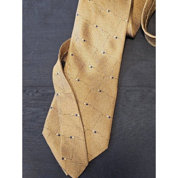 Bill Blass NEO Men's Silk Tie Gold, Tan & Blue Geometric Pattern - Picture 9 of 11